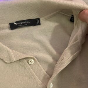 Zegna small Cassetta (silk/cashmere)Cream Polo long sleeve shirt